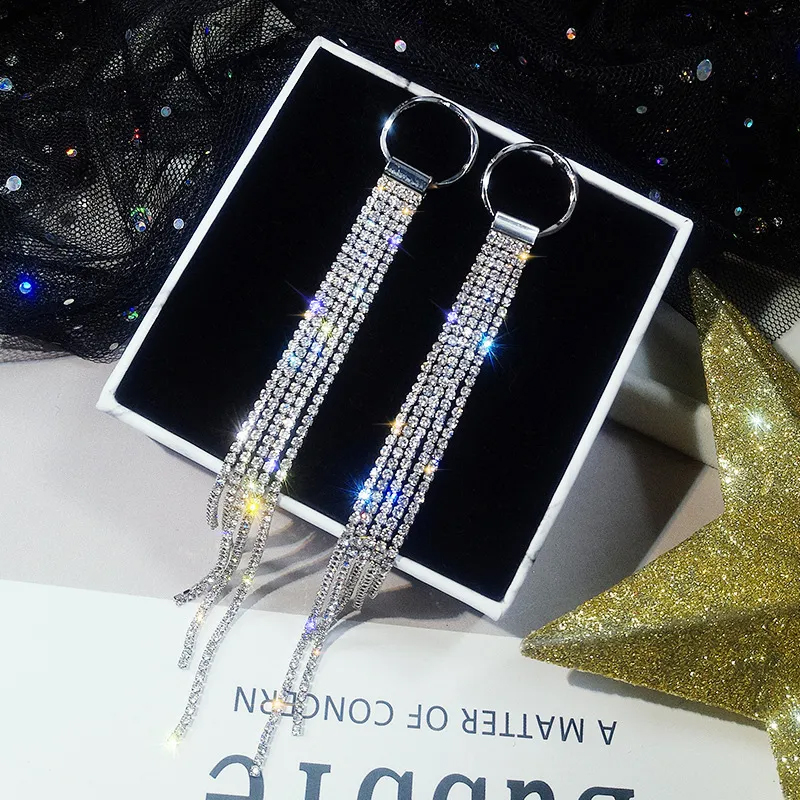 Picture of Luxury Gold Silver Color Metal Long Chain Tassel Drop Earrings Punk Style Women Dangle Earrings