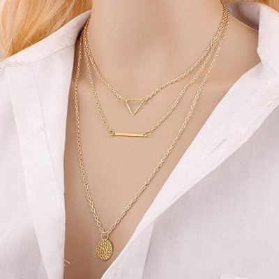 Picture of Shining Diva Fashion Latest Stylish Multilayer Chain Pendant Necklace for Women and Girls - Golden