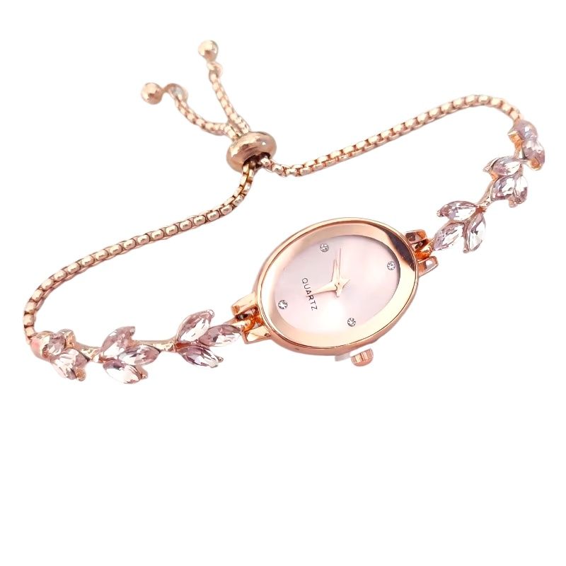 Picture of New Elegant Rhinestone Inlaid for Clover Lady Watches Oval Fashion Quartz Wristwatch Bracelet