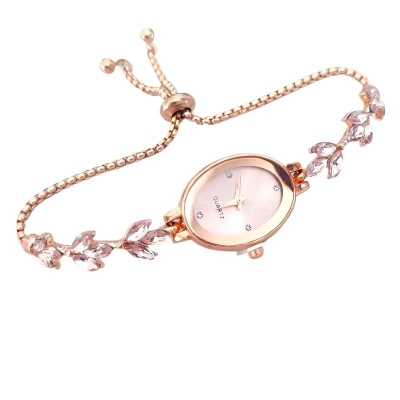 Picture of New Elegant Rhinestone Inlaid for Clover Lady Watches Oval Fashion Quartz Wristwatch Bracelet