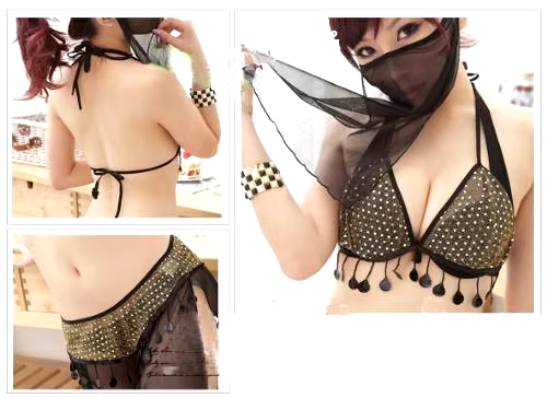Picture of Hot Sexy Mesh Mask Lingerie Latin Dance Clothing Arab Belly Dance Costumes Women's Wear + G-string