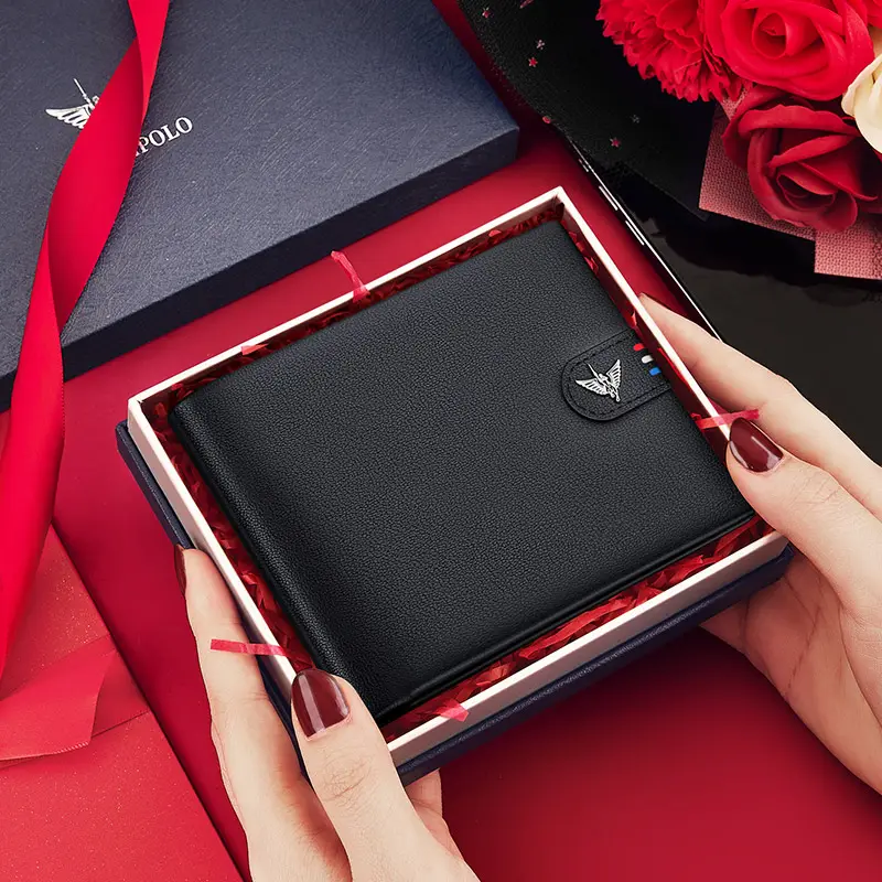 Picture of NEW High-End Gift Retro Casual Bi-Fold Leather Short Fashion Black Mens Leather Wallet