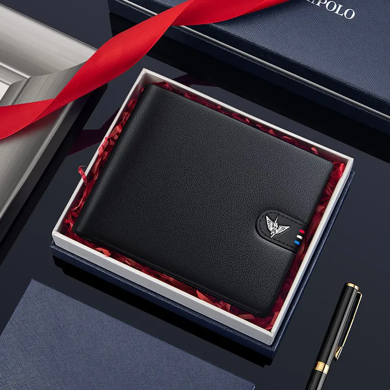 Picture of NEW High-End Gift Retro Casual Bi-Fold Leather Short Fashion Black Mens Leather Wallet