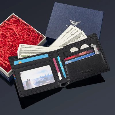 Picture of NEW High-End Gift Retro Casual Bi-Fold Leather Short Fashion Black Mens Leather Wallet