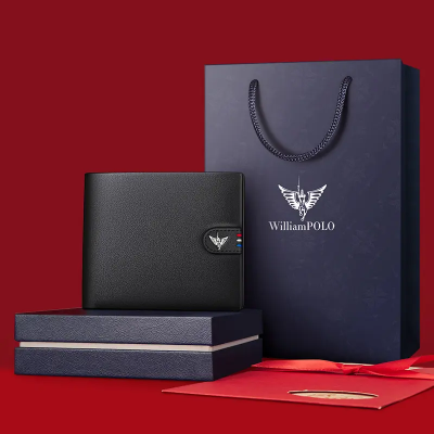 Picture of NEW High-End Gift Retro Casual Bi-Fold Leather Short Fashion Black Mens Leather Wallet