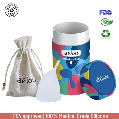 Picture of Aeiou Brand Medical Grade Silicone Case Reusable Transparent Organic Menstrual Cup for Women With Brand Box | Large Size | Small Size | Pad