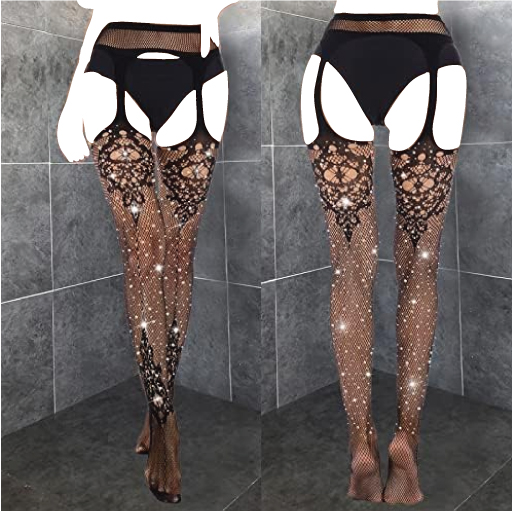 Picture of Lace Women Lingerie Diamond Mesh Printed Sling Slim Fishnet Pantyhose