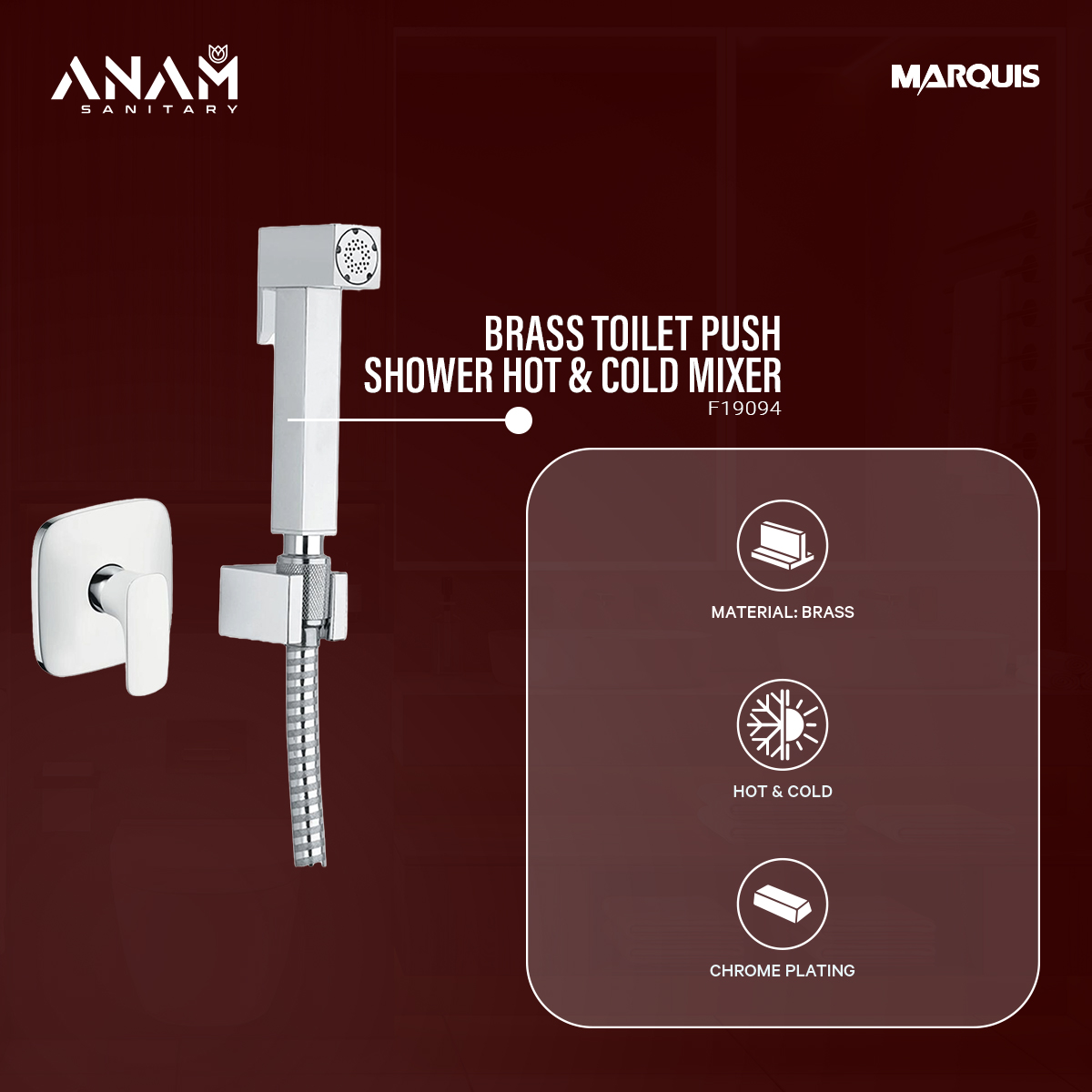 Picture of Marquis Brass Toilet Push Shower Hot & Cold Mixer F19094