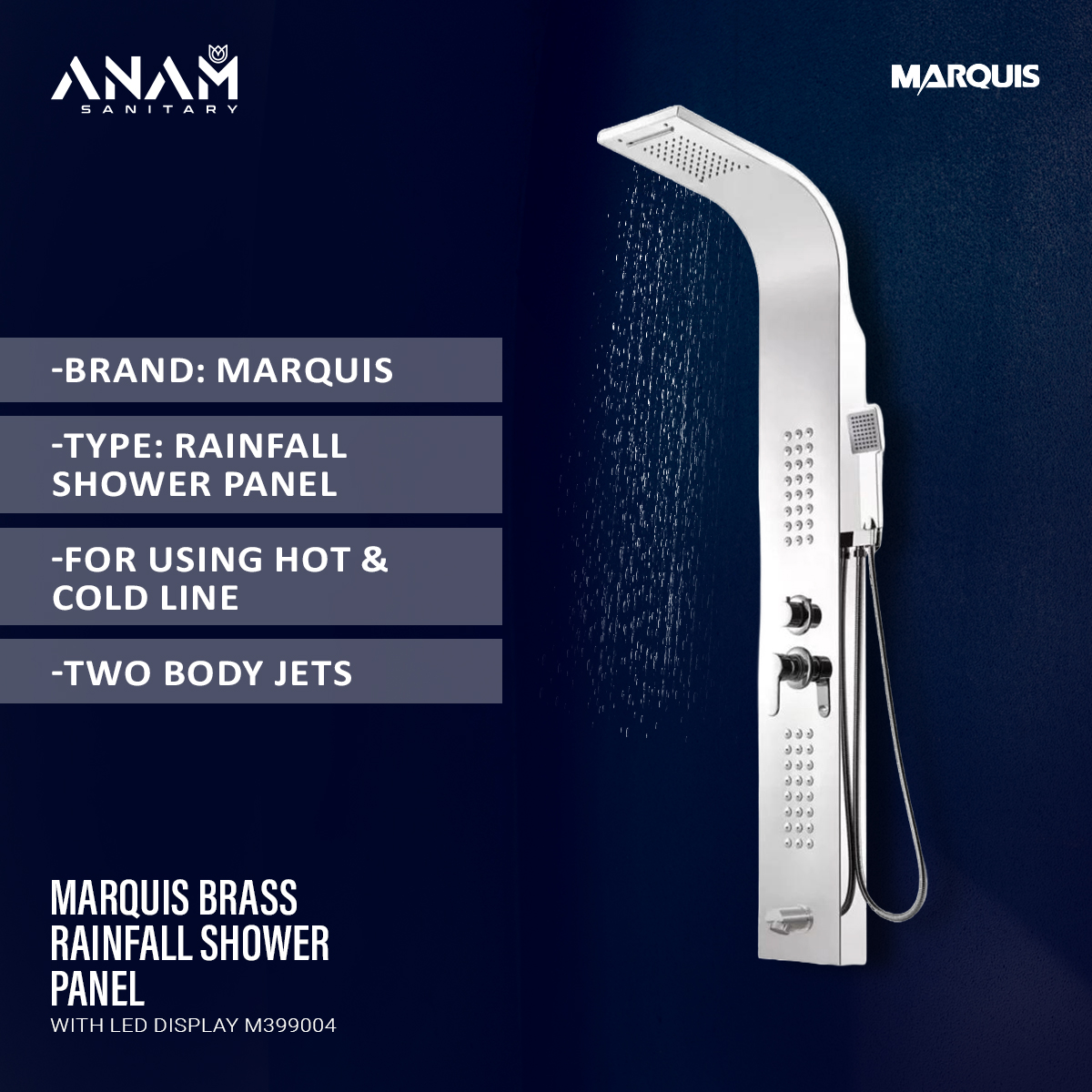 Picture of MARQUIS Brass Rainfall Shower Panel with LED Display M399004