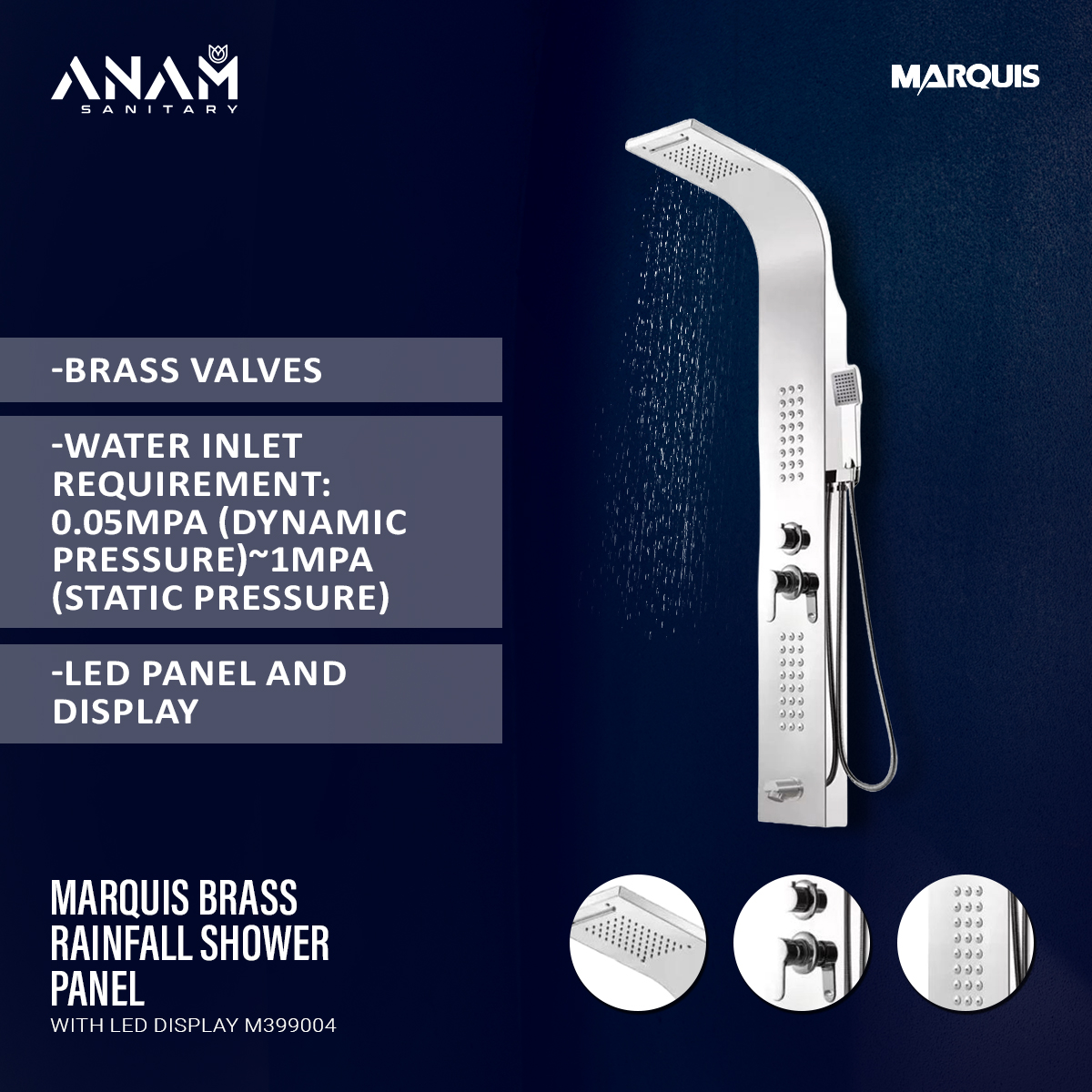 Picture of MARQUIS Brass Rainfall Shower Panel with LED Display M399004