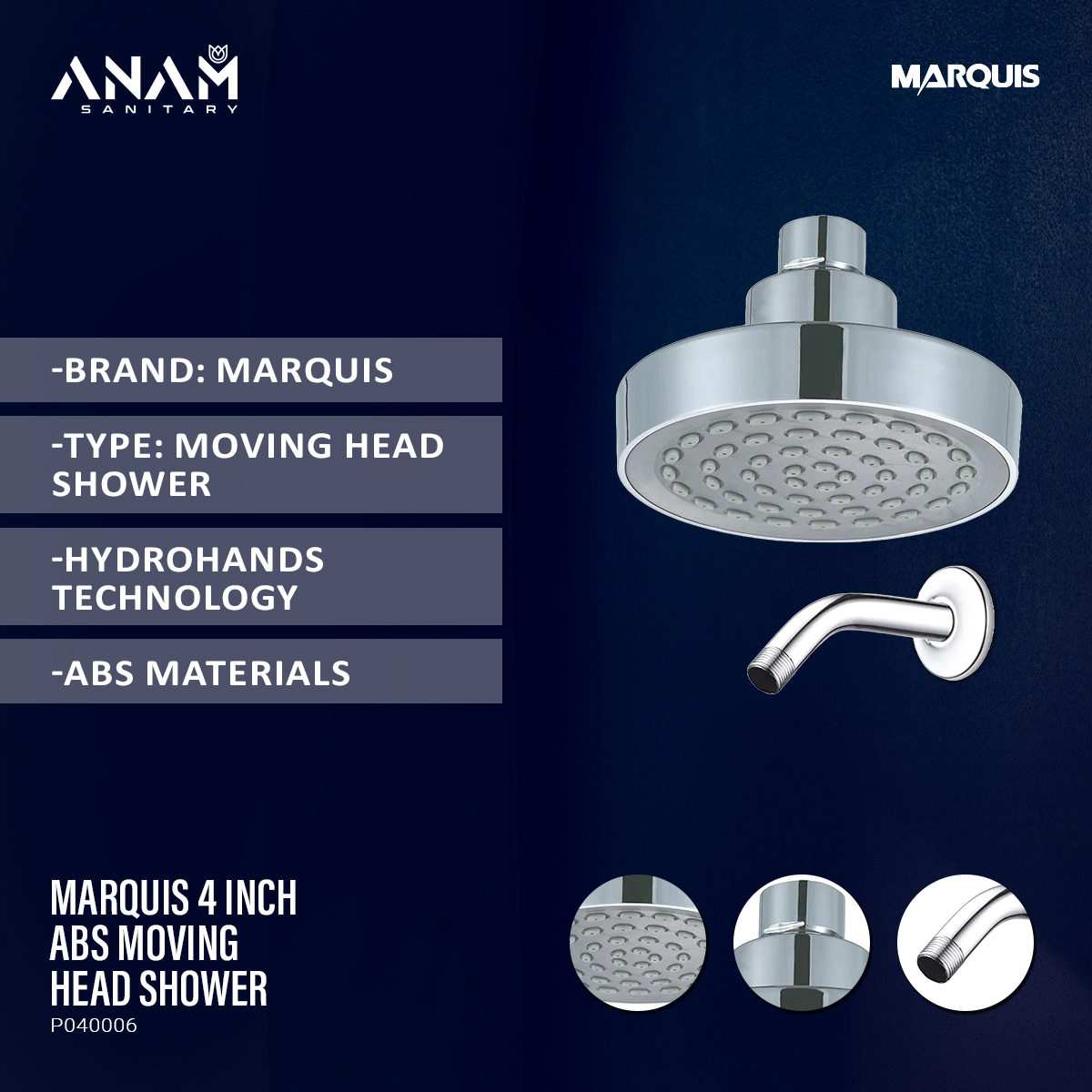 Picture of MARQUIS 4″ ABS Moving Head Shower- P040006