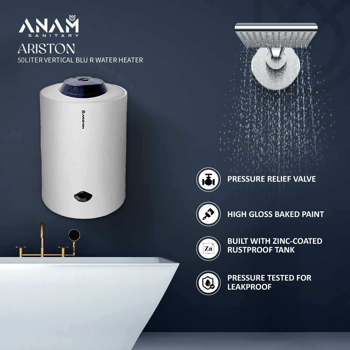 Picture of Ariston 50liter Horizontal BLU R Water Heater (Geyser) Made in China