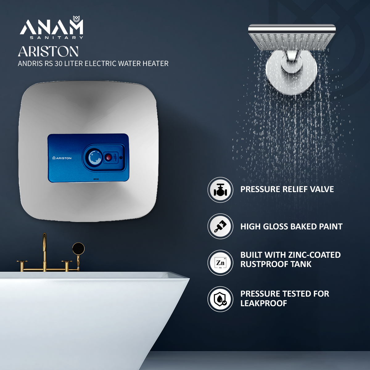 Picture of ARISTON Andris RS 30 Liter Electric Water Heater with Safety Anode Made in China