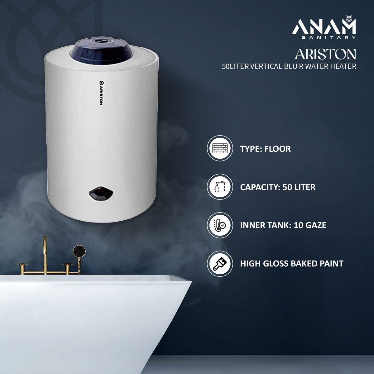 Picture of Ariston 50liter Vertical BLU R Water Heater (Geyser) Made in China