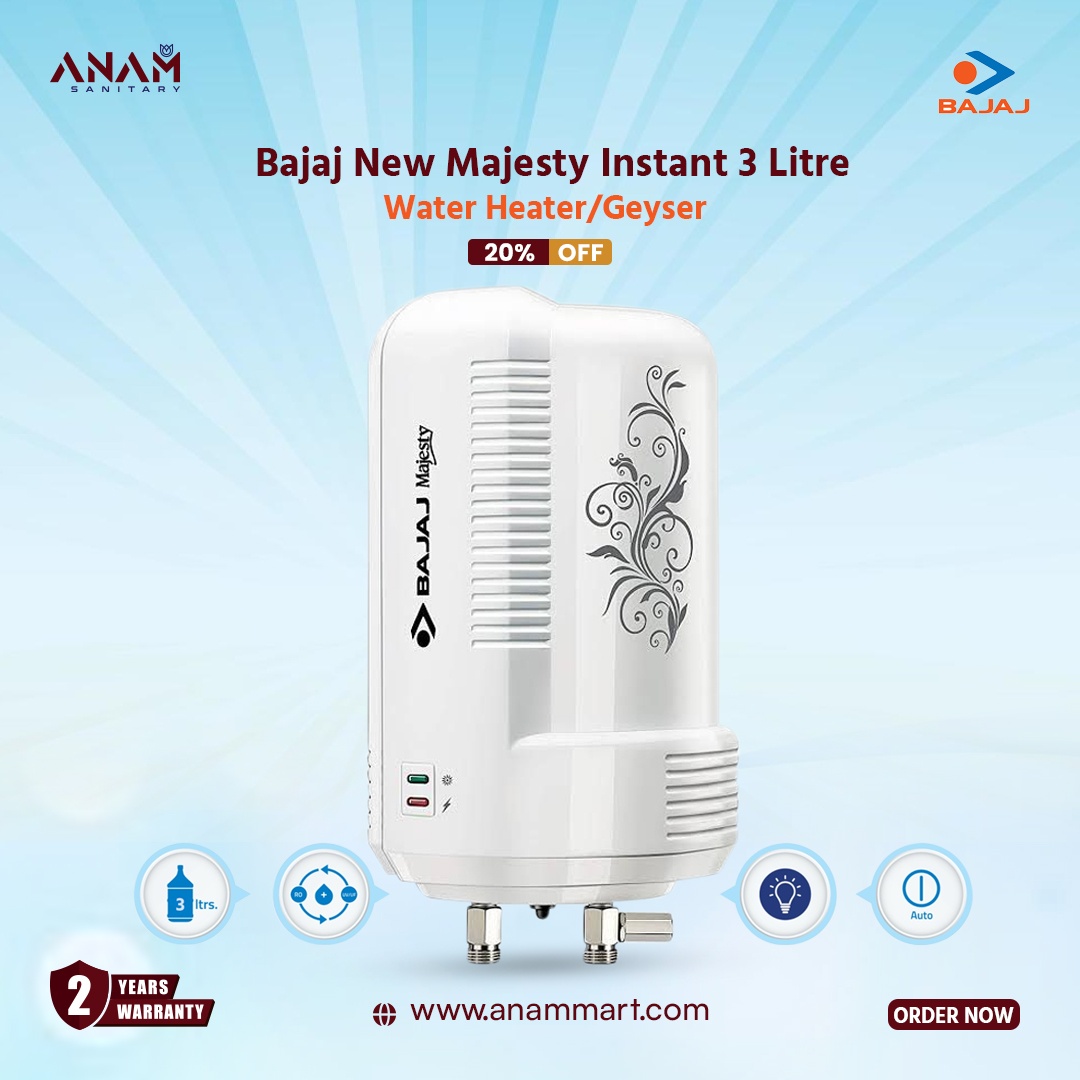 Picture of Bajaj New Majesty Instant 3 Litre, 3 KW Verical Water Heater (White)