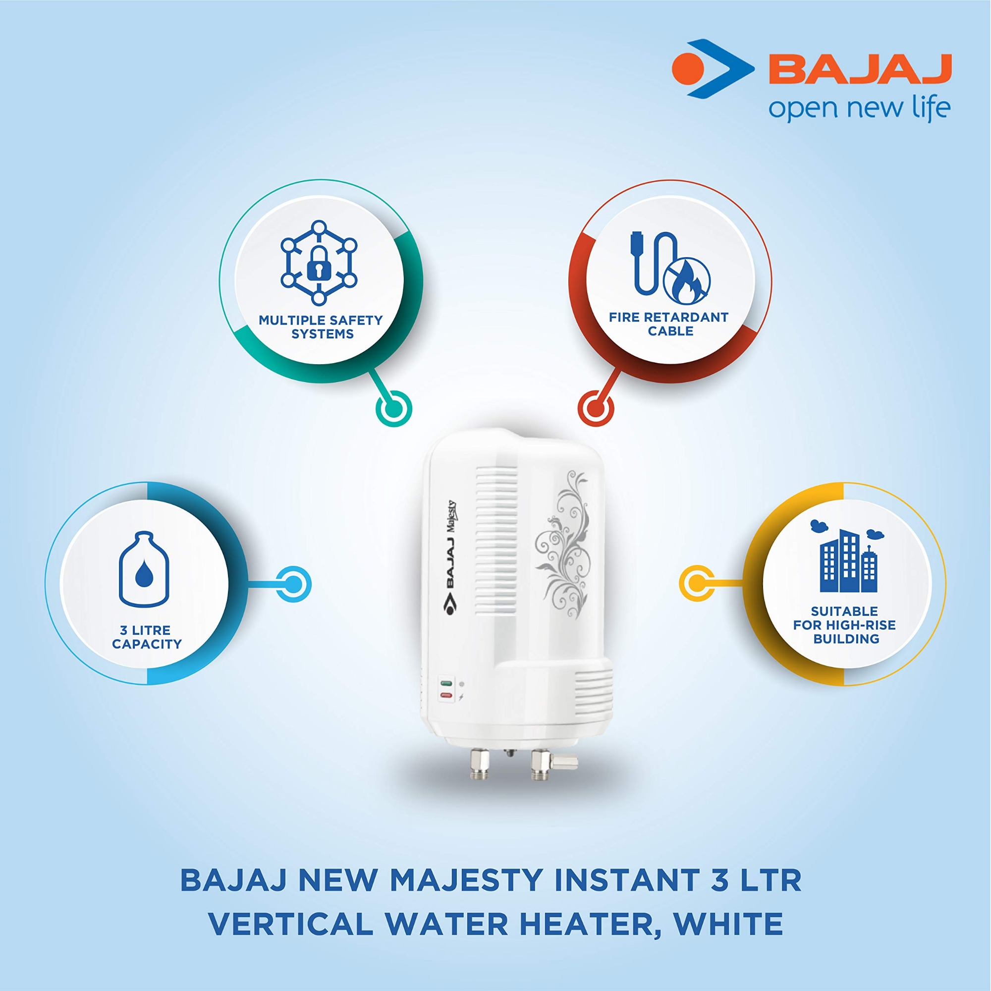 Picture of Bajaj New Majesty Instant 3 Litre, 3 KW Verical Water Heater (White)