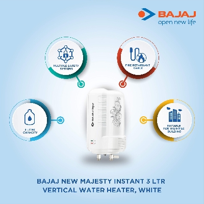 Picture of Bajaj New Majesty Instant 3 Litre, 3 KW Verical Water Heater (White)