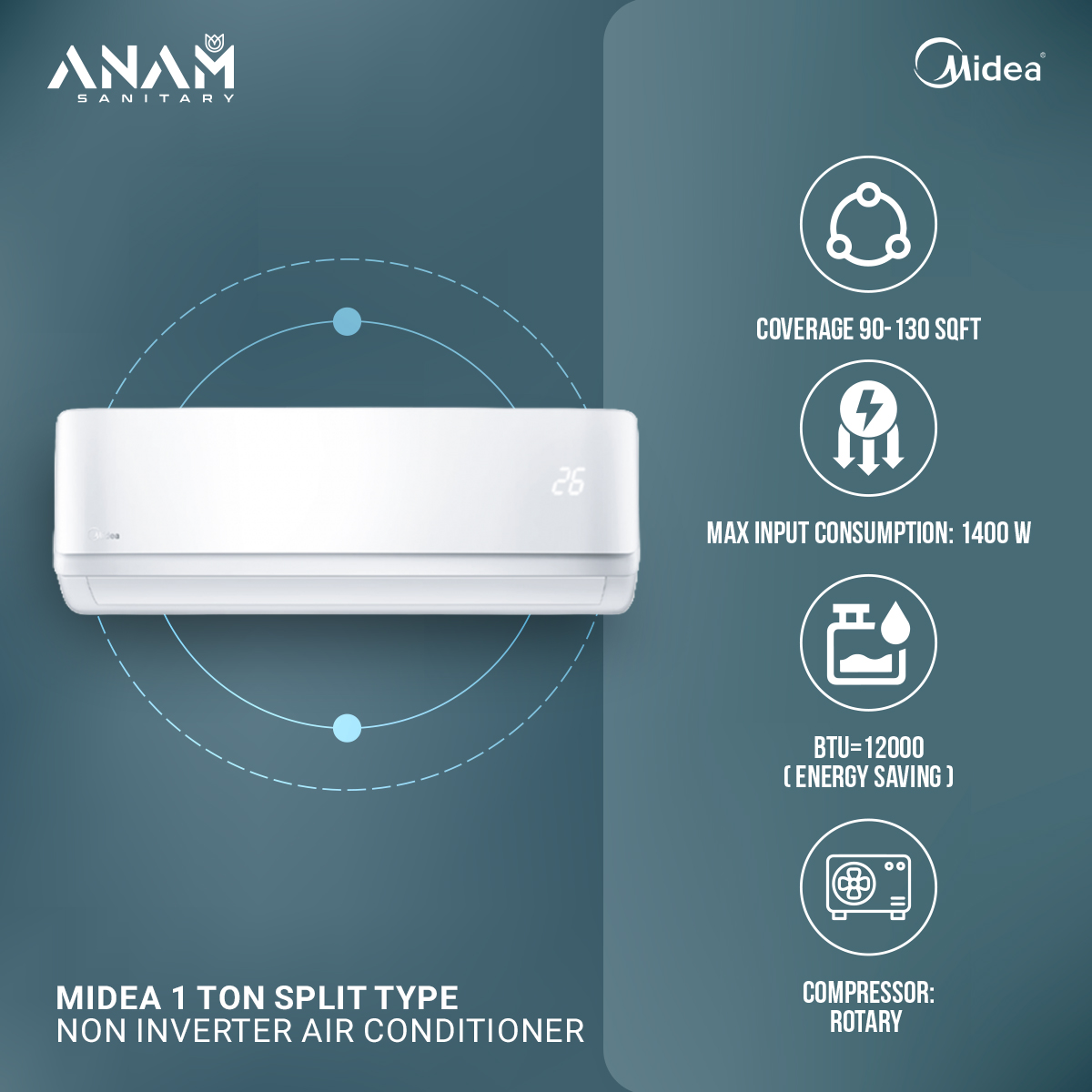 Picture of Midea 1 Ton Split Type Non-Inverter Air Conditioner (AC Model- MSA12CRN)