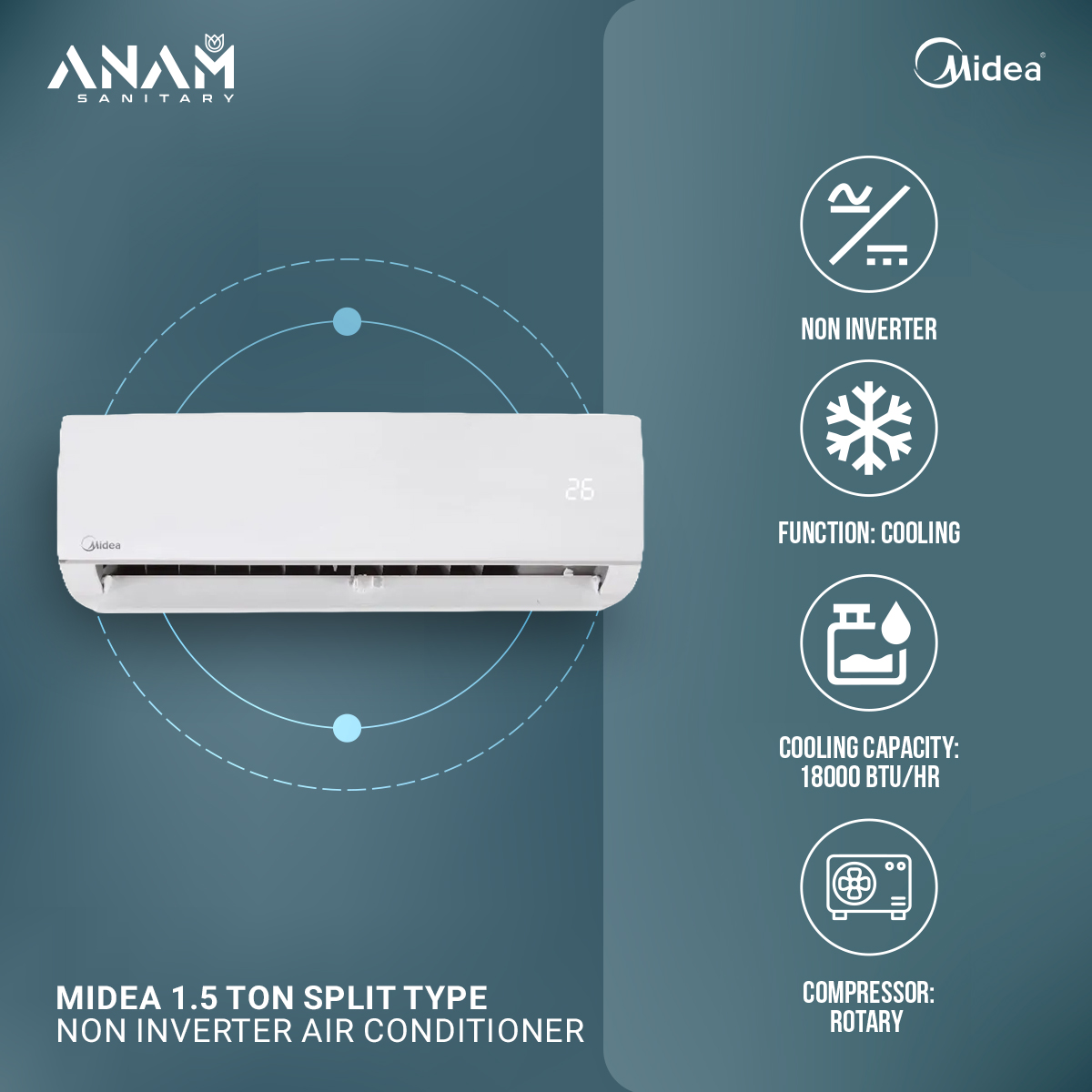 Picture of Midea 1.5 Ton Non-Inverter Air Conditioner (MSA18CRN)