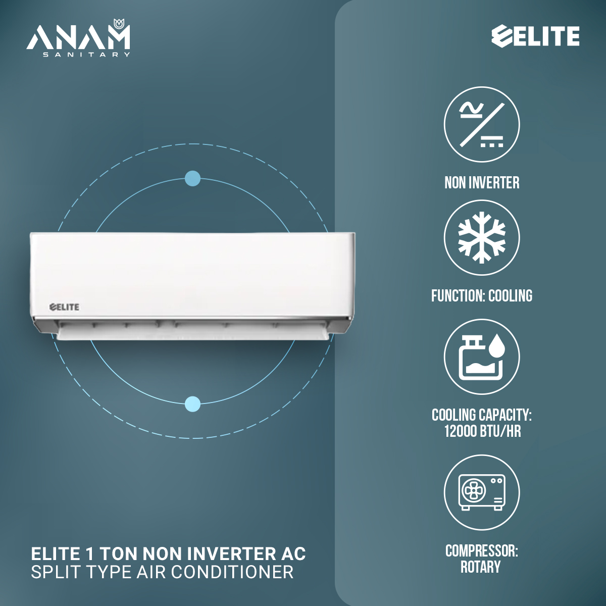 Picture of ELITE 1 Ton Non Inverter Ac Split Type Air Conditioner 5 Year Compressor Official Warranty