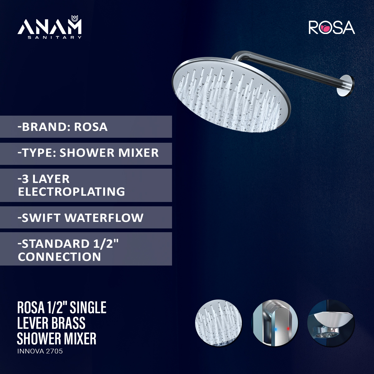 Picture of Rosa 1/2" Single Lever Brass Shower Mixer Innova 2705