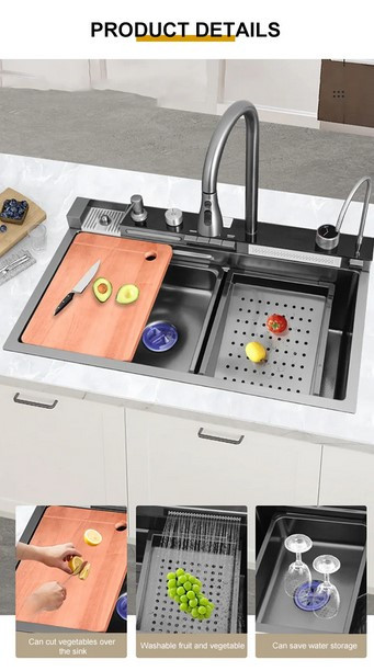 Picture of Advanced Technology Handmade Smart Waterfall Multifunction Kitchen Sink -7546