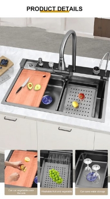 Picture of Advanced Technology Handmade Smart Waterfall Multifunction Kitchen Sink -7546