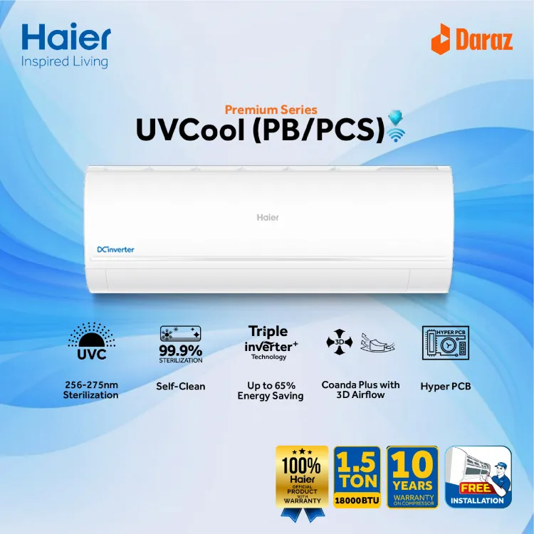 Picture of Haier 1.5 Ton Virus Killer UVCool Inverter AC - (HSU-18UVCool:(INV)(Wifi)(3DF)(PCS))