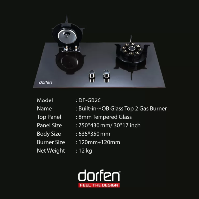 Picture of DORFEN Built-in-HOB Glass Top 2 Gas Stove, DF-GB2C NG