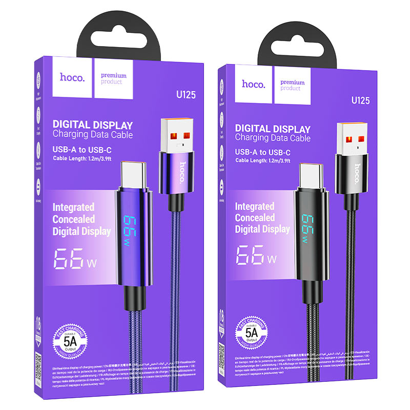 Picture of Hoco U125 Benefit 5A 66W charging data cable with display Type-C