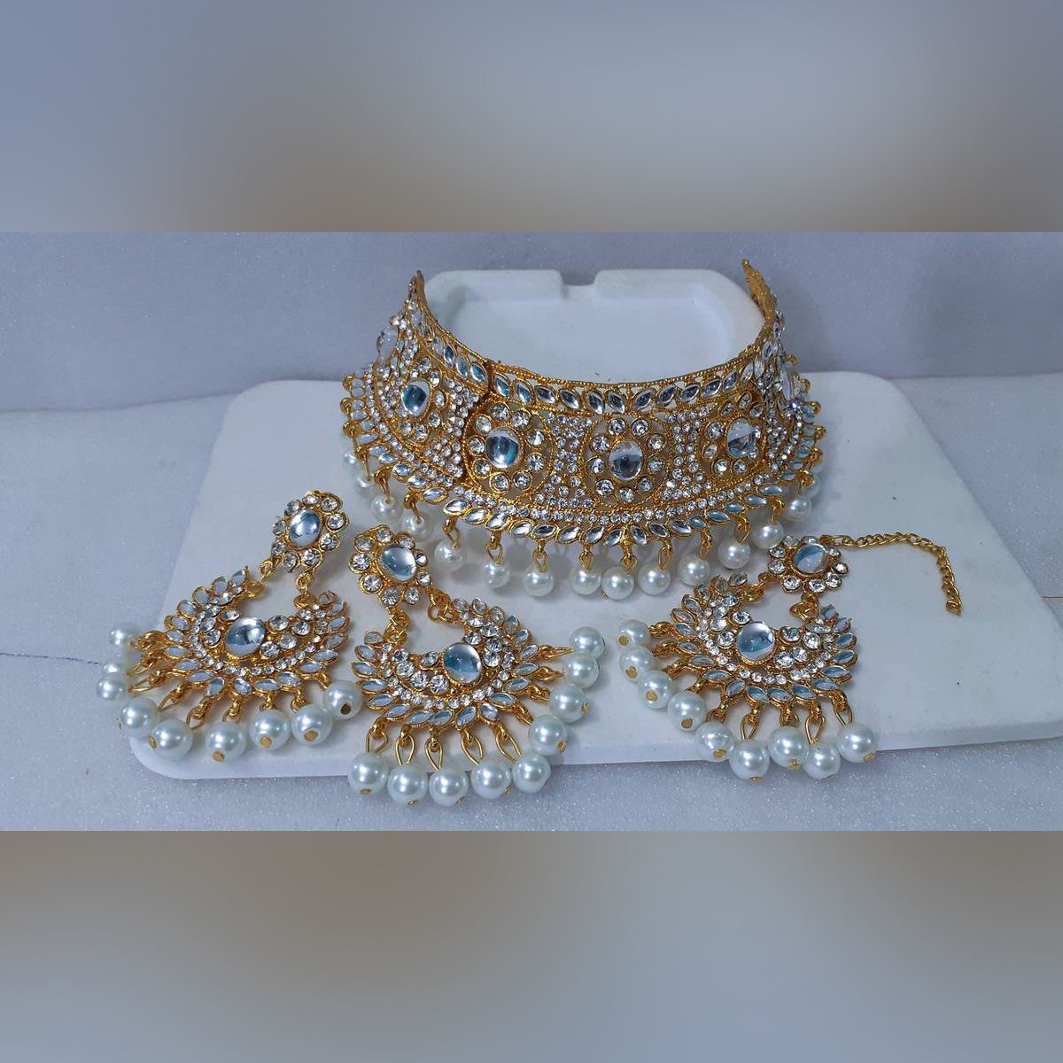 Picture of Beautiful Choker Necklace For Women , Traditional Fashion Wedding/Party Bridal Choker Necklace Earrings & Tikli. Jewellery Set For Women.