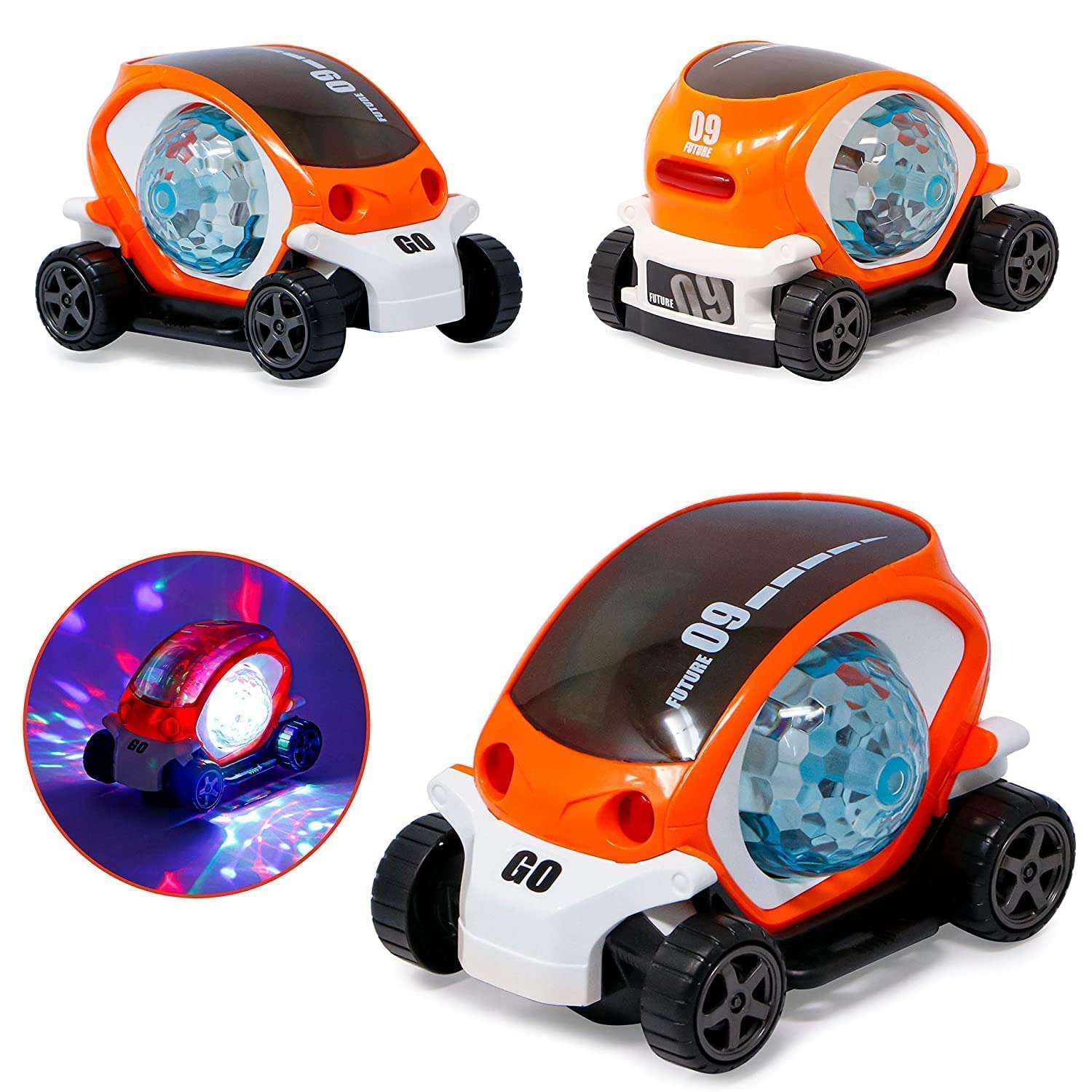 Picture of Musical Mini 09 Future car with Flashing Light Stunt car Toy for Kids | Stunt Car 360 Degree Rotating Toy for Kids Bump and Go Action for Kids (Multicolour-Pack of 1)