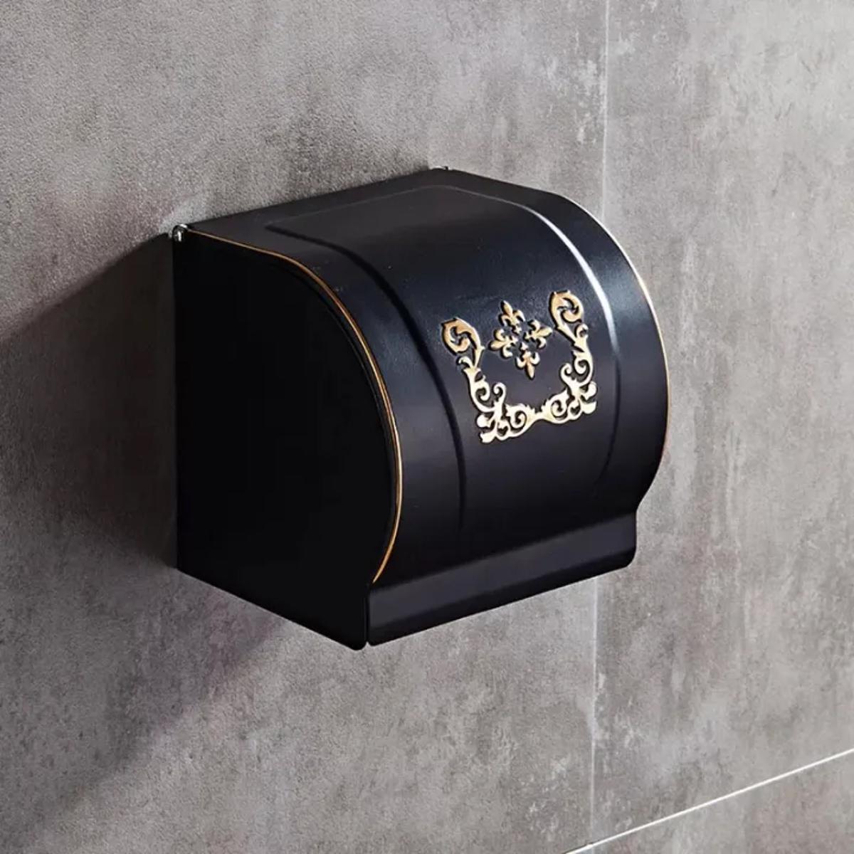 Picture of Toilet Paper Holder Paper Holders Antique Brass/ Waterproof Closed Cover Bathroom Accessories/ Wall mounted Tissue Holder [Black]
