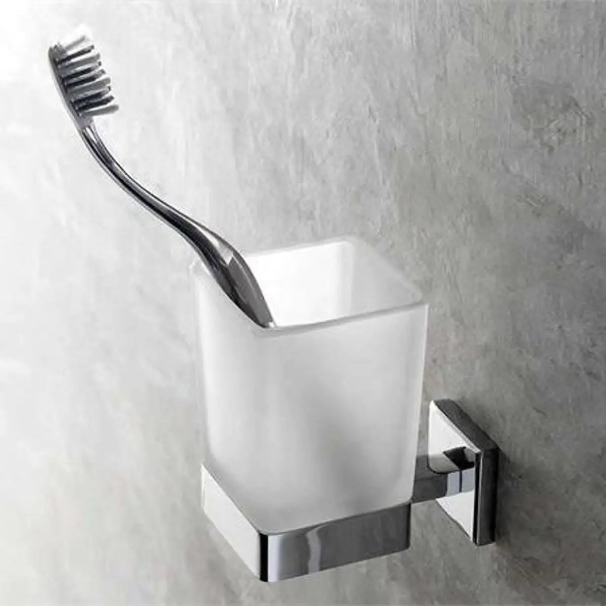 Picture of Toothbrush Holder Home Glass Cup SQAURE/ ROUND Shape Stainless Steel Toilet Wall Mounted Bathroom Organizer