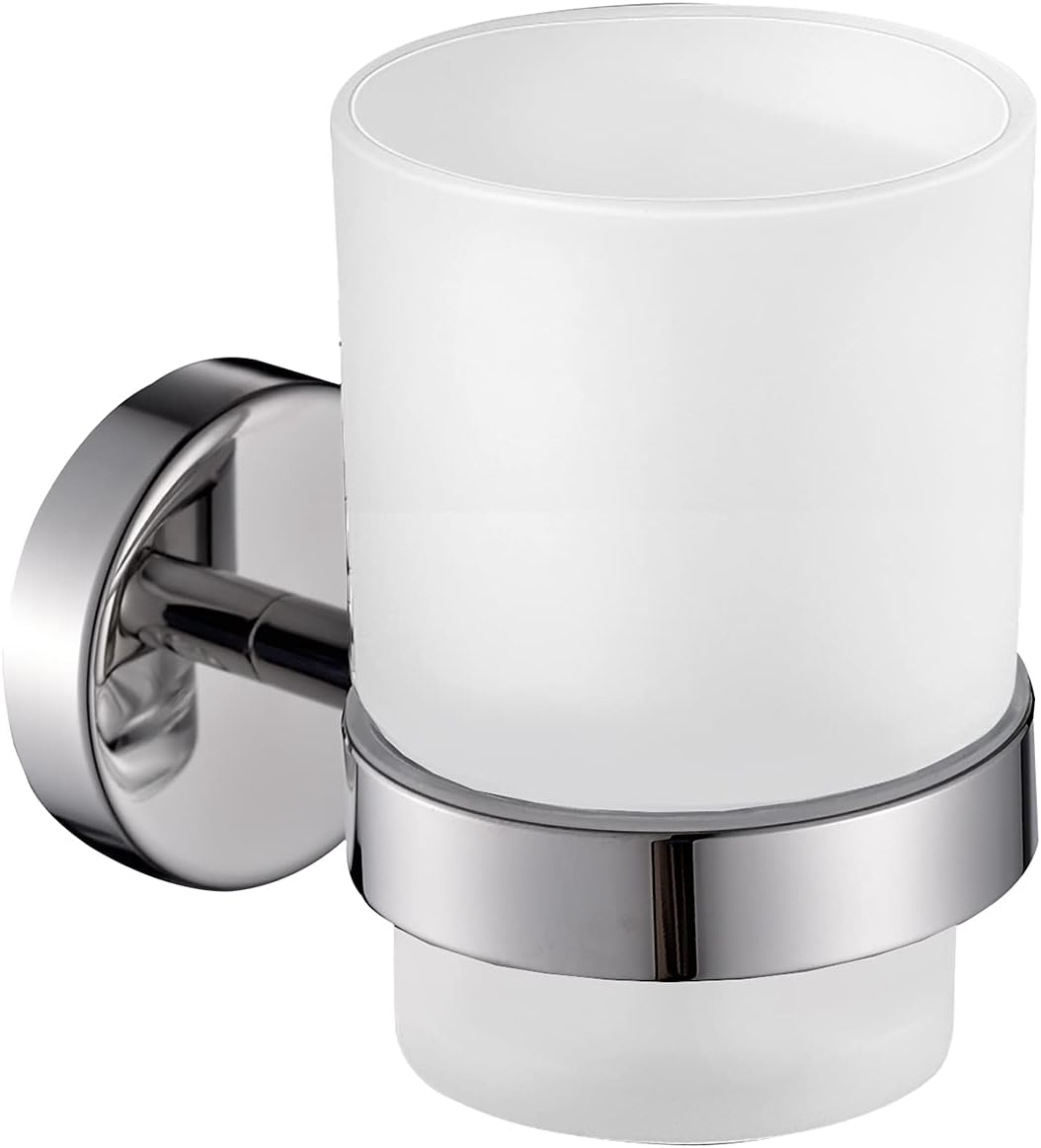 Picture of Toothbrush Holder Home Glass Cup SQAURE/ ROUND Shape Stainless Steel Toilet Wall Mounted Bathroom Organizer