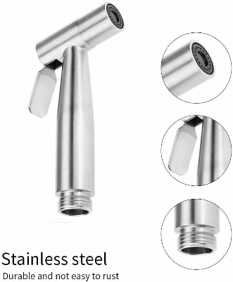 Picture of 48 Inch Stainless Steel Handheld Shattaf Shower Head for Bathroom Cloth Diaper Kitchen and Toilet Cleaning  ‍[48 inch; Silver; Round]