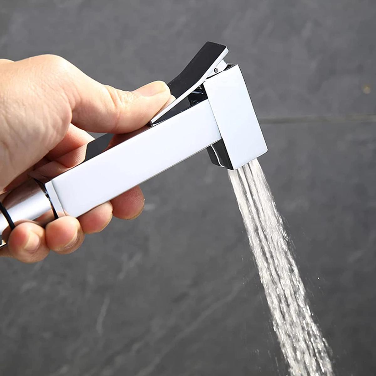 Picture of Handheld Toilet Bidet Sprayer, Brass Chrome Bathroom Bidet Attachment Set, Toilet Push Shower CP, Square Single Handle Bidet Faucet