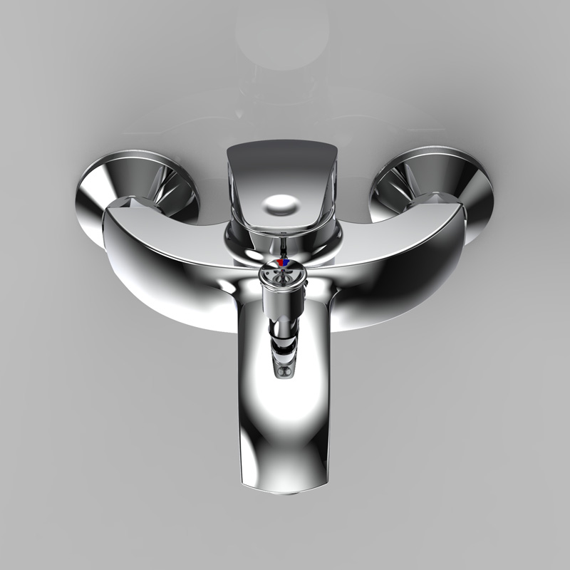 Picture of Chrome Plated Wall Mounted Hot and Cold Dual Spout Water Mixer Tap Faucet for Bathroom