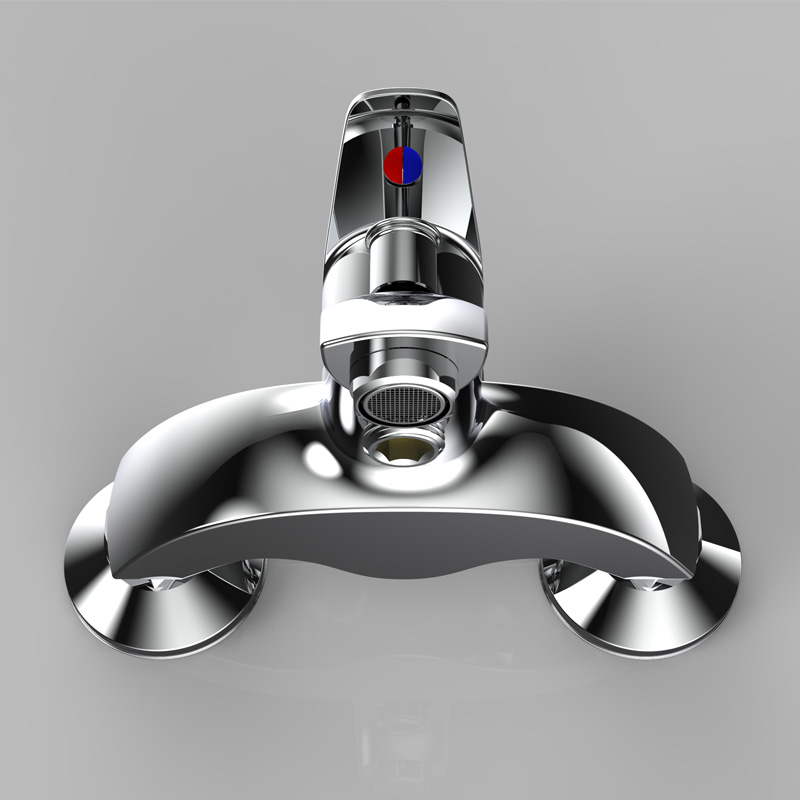 Picture of Chrome Plated Wall Mounted Hot and Cold Dual Spout Water Mixer Tap Faucet for Bathroom