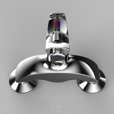 Picture of Chrome Plated Wall Mounted Hot and Cold Dual Spout Water Mixer Tap Faucet for Bathroom