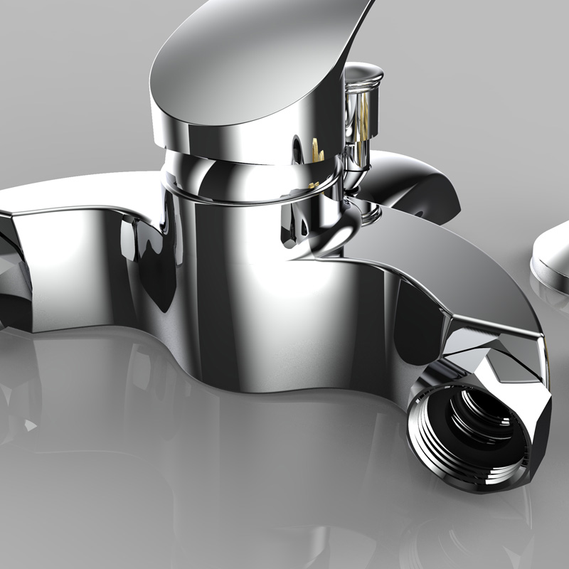 Picture of Chrome Plated Wall Mounted Hot and Cold Dual Spout Water Mixer Tap Faucet for Bathroom