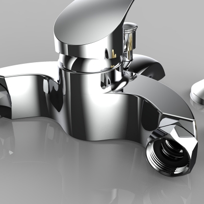 Picture of Chrome Plated Wall Mounted Hot and Cold Dual Spout Water Mixer Tap Faucet for Bathroom