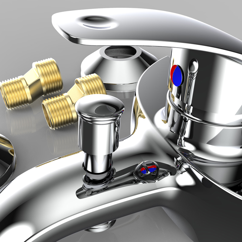 Picture of Chrome Plated Wall Mounted Hot and Cold Dual Spout Water Mixer Tap Faucet for Bathroom