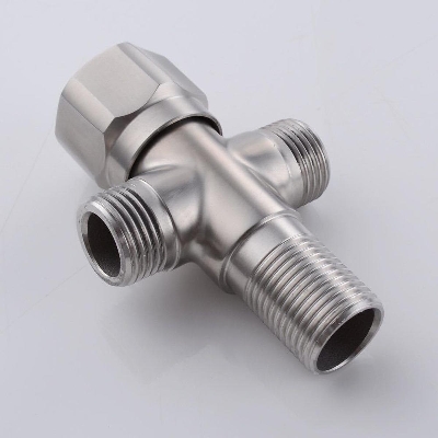 Picture of SUS304 Stainless Steel Bathroom Quarter Turn Angle Valve Shower System Replacement Part 3-Way T-Adapter G 1/2 Brushed Finish