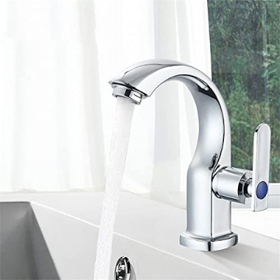 Picture of Bend Pillar Water tap/ Single Handle Bathroom Basin Faucet Spout Kitchen Single Hole Bath Tap Single Cold Water Tap chrome