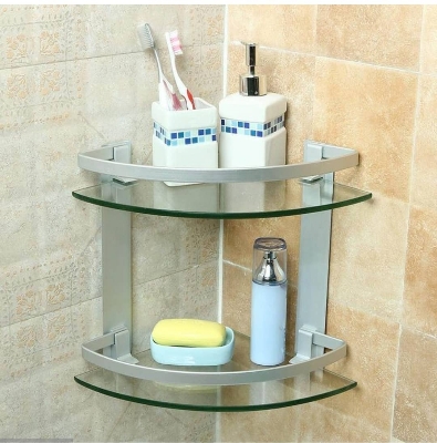 Picture of 2 Layer Glass Corner Shelf for corner storage/ Wall Mount System