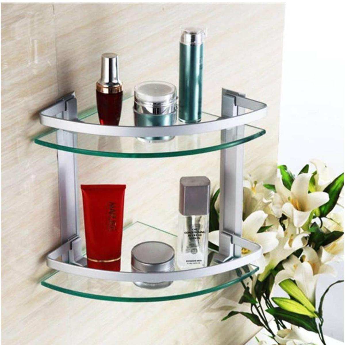 Picture of 2 Layer Glass Corner Shelf for corner storage/ Wall Mount System