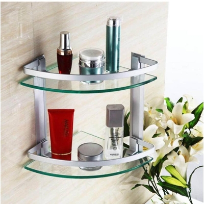 Picture of 2 Layer Glass Corner Shelf for corner storage/ Wall Mount System