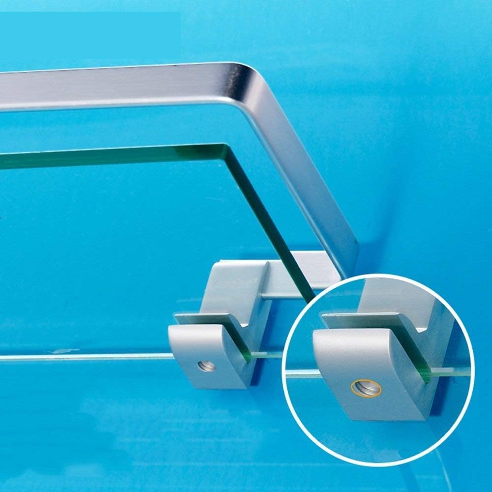 Picture of aluminium frame 2 part set all accessories included in the box screw and royel plugs attaching System Bathroom glass corner shelve 2 Layer