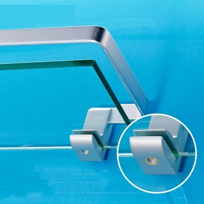Picture of aluminium frame 2 part set all accessories included in the box screw and royel plugs attaching System Bathroom glass corner shelve 2 Layer
